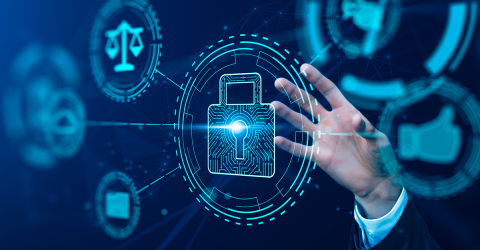 Cybersecurity; afneelding van hand en veiligheid icoontjes